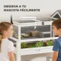 Casa para Tortugas de Madera con Soporte para Lámpara Ajustable Techos Abatibles Bandeja Extraíble y Estante Inferior