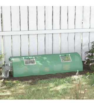 Invernadero Pequeño para Cultivo de Plantas con 4 Ventanas Marco de Acero y Cubierta de PE Anti-UV 200x80x45 cm Verde