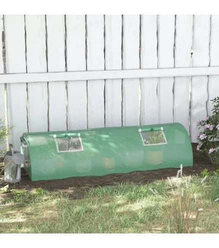 Invernadero Pequeño para Cultivo de Plantas con 4 Ventanas Marco de Acero y Cubierta de PE Anti-UV 200x80x45 cm Verde