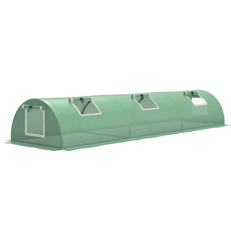 Invernadero Pequeño para Cultivo de Plantas con 5 Ventanas Marco de Acero y Cubierta de PE Anti-UV 300x80x45 cm Verde