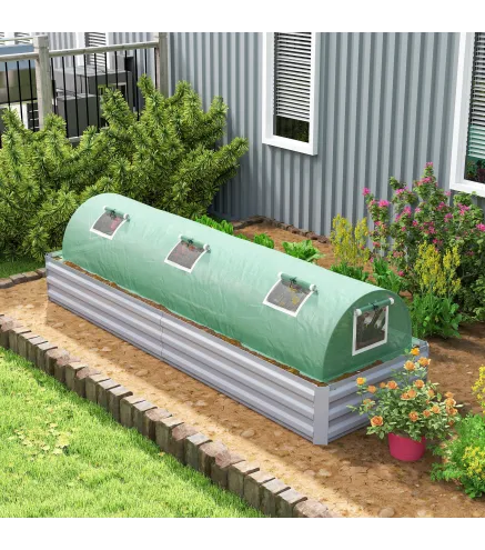 Invernadero Pequeño para Cultivo de Plantas con 5 Ventanas Marco de Acero y Cubierta de PE Anti-UV 300x80x45 cm Verde