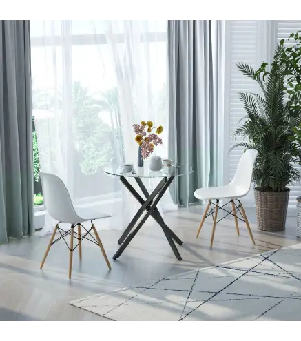 Mesa de Comedor Redonda con Encimera de Cristal Templado Transparente y Patas Cruzadas de Metal Mesa de Centro Moderna p