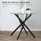 Mesa de Comedor Redonda con Encimera de Cristal Templado Transparente y Patas Cruzadas de Metal Mesa de Centro Moderna para Saló