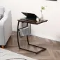 Mesa Auxiliar para Sofá y Cama Mesita Auxiliar Pequeña en Forma de C con Bolsillo de Almacenaje Estilo Industrial para Salón 53x
