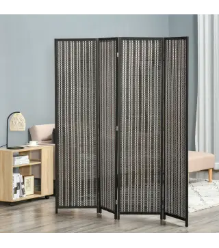Biombo de 4 Paneles de Bambú Separador de Ambientes Plegable Divisor de Espacios para Dormitorio Salón 180x180x1,9 cm Marrón y N