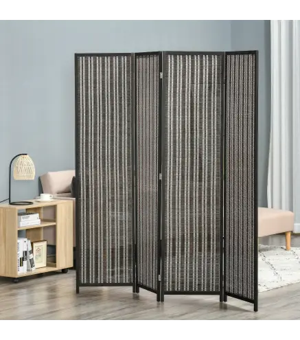 Biombo de 4 Paneles de Bambú Separador de Ambientes Plegable Divisor de Espacios para Dormitorio Salón 180x180x1,9 cm Marrón y N
