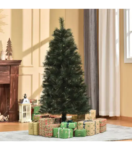 Árbol de Navidad 150 cm Artificial con 219 Agujas de Pino de PVC Ignífugo Base Plegable y Soporte de Acero Montaje Rápido Decora
