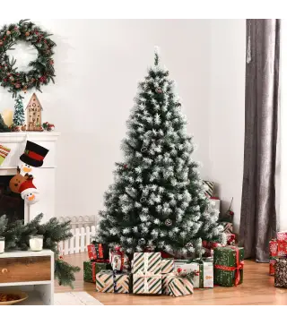 Árbol de Navidad Artificial 150 cm con Nieve con 676 Ramas 41 Piñas Decoración Navideña para Interiores Verde