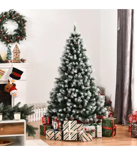 Árbol de Navidad Artificial 150 cm con Nieve con 676 Ramas 41 Piñas Decoración Navideña para Interiores Verde