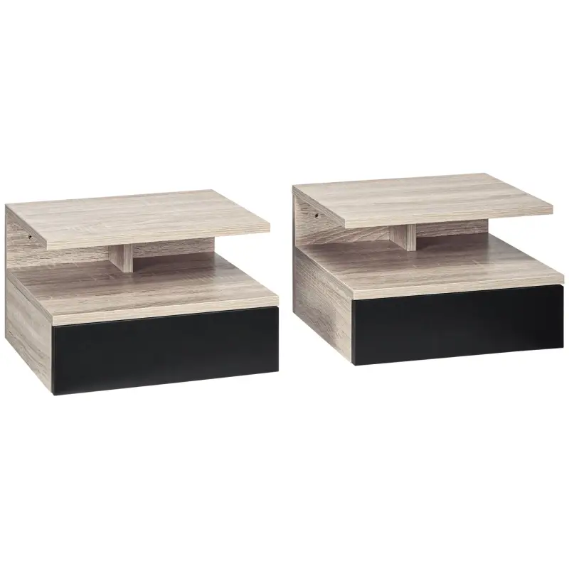 Juego de 2 Mesitas de Noche Flotantes, Mesillas de Noche Dormitorio con Cajón, Estante Abierto, Ahorra Espacio, Diseño Moderno,