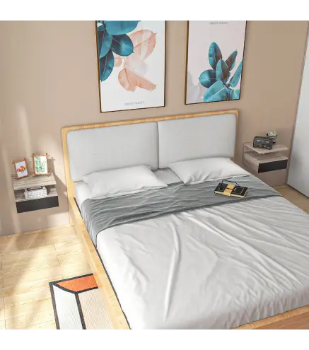 Juego de 2 Mesitas de Noche Flotantes, Mesillas de Noche Dormitorio con Cajón, Estante Abierto, Ahorra Espacio, Diseño M