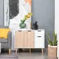 Aparador Moderno Aparador para Salón con 3 Puertas y Cajón Mueble Auxiliar para Salón Cocina Dormitorio 90x30x72 cm Blanco y Nat