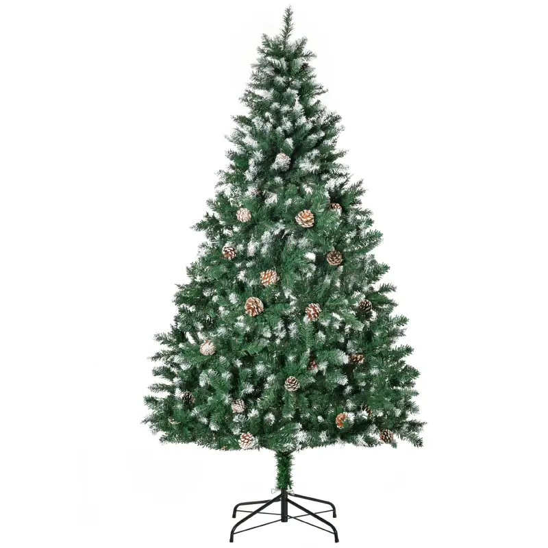 Árbol de Navidad Artificial Ø90x180 cm con 1111 Puntas de PVC y 59 Piñas con Ramas Apertura Automática Base Plegable y Soporte d