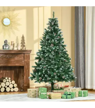 Árbol de Navidad Artificial Ø90x180 cm con 1111 Puntas de PVC y 59 Piñas con Ramas Apertura Automática Base Plegable y S