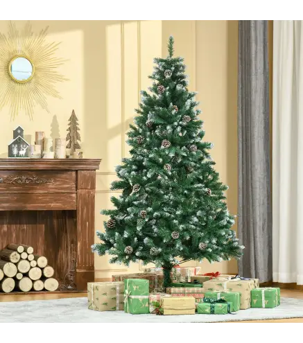 Árbol de Navidad Artificial Ø90x180 cm con 1111 Puntas de PVC y 59 Piñas con Ramas Apertura Automática Base Plegable y Soporte d