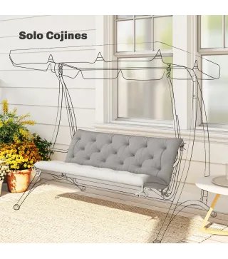 Cojín para Banco de Jardín con Respaldo Relleno Grueso y Cintas de Sujeción para Interior y Exterior 150x98x8 cm Gris