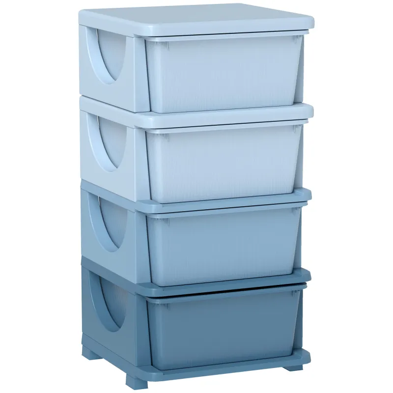 Torre de Almacenamiento Infantil con 4 Cajones para Niños de +3 Años con Bordes Redondeados y Asas 37x37x76 cm Azul Torre de Almacenamiento Infantil con 4 Cajones para Niños de +3 Años con Bordes Redondeados y Asas 37x37x76 cm Azul