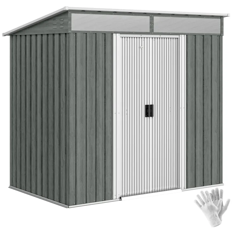 Caseta de Jardín 195x122x181,5 cm con Puerta Corredera 2 Ventanas y Anti-UV para Almacenar Herramientas Gris Claro