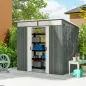 Caseta de Jardín 195x122x181,5 cm con Puerta Corredera 2 Ventanas y Anti-UV para Almacenar Herramientas Gris Claro