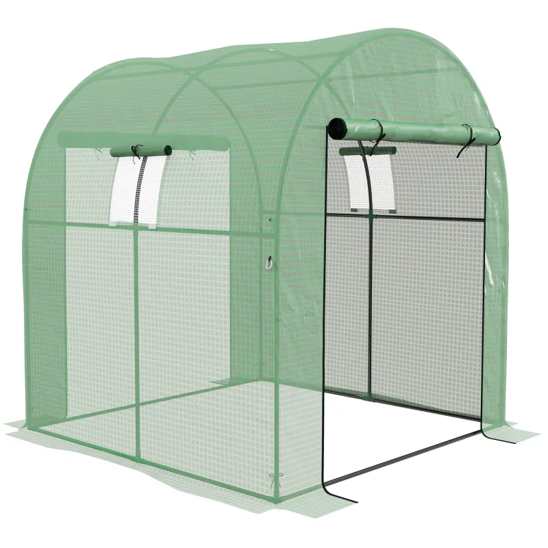 Invernadero de Túnel con 2 Puertas Enrollables 2 Ventanas de Malla y Marco de Acero Cubierta PE 135g/m² Anti-UV Verde