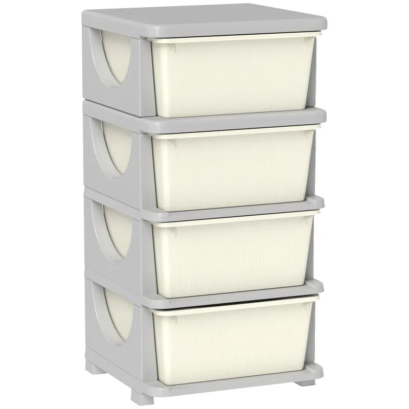 Torre de Almacenamiento Infantil con 4 Cajones para Niños de +3 Años con Bordes Redondeados y Asas 37x37x76 cm Crema Torre de Almacenamiento Infantil con 4 Cajones para Niños de +3 Años con Bordes Redondeados y Asas 37x37x76 cm Crema