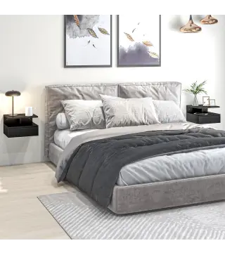 Juego de 2 Mesitas de Noche Flotantes, Mesillas de Noche Dormitorio con Cajón, Estante Abierto, Ahorra Espacio, Diseño M