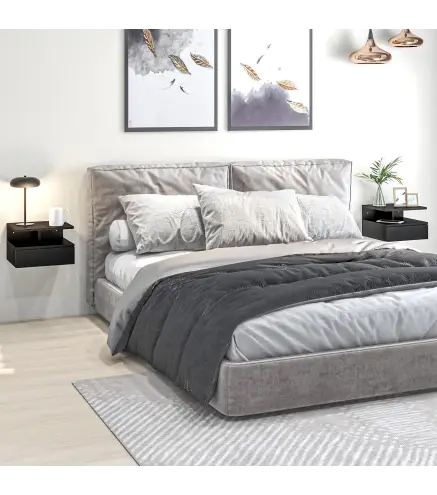 Juego de 2 Mesitas de Noche Flotantes, Mesillas de Noche Dormitorio con Cajón, Estante Abierto, Ahorra Espacio, Diseño Moderno,