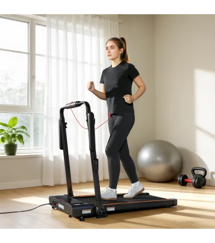 Cinta de Correr Plegable con Escritorio Extraíble 2.5HP 1-12 KM/H Pantalla LED Manillar y Soporte para Móvil Negro