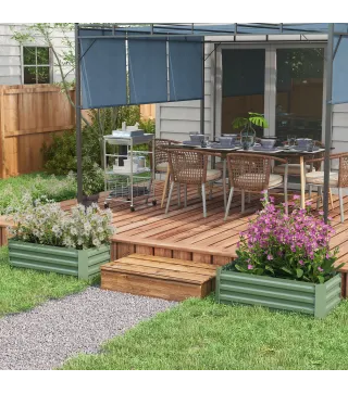 Juego de 2 Jardineras Exterior Grandes de Acero Galvanizado Huertos Urbanos para Terraza Jardín 100x50x30 cm Verde