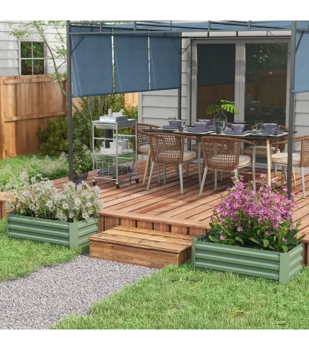 Juego de 2 Jardineras Exterior Grandes de Acero Galvanizado Huertos Urbanos para Terraza Jardín 100x50x30 cm Verde