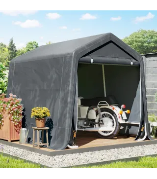 Carpa de Jardín para Bicicletas con Marco de Metal 2 Puertas con Cremallera Impermeable Anti-UV 2,4x2x2 m Gris Oscuro