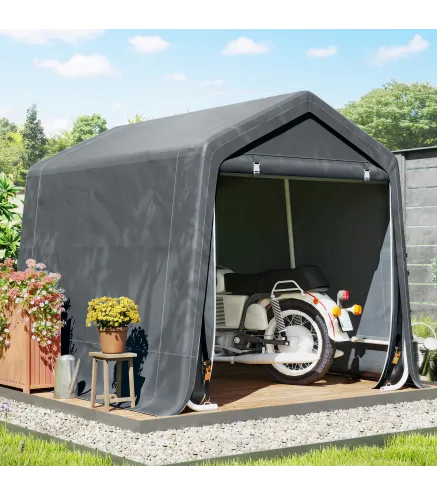 Carpa de Jardín para Bicicletas con Marco de Metal 2 Puertas con Cremallera Impermeable Anti-UV 2,4x2x2 m Gris Oscuro