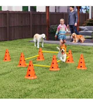 Juego de Agilidad para Perros Vallas de Obstáculos de Entrenamiento de Coordinación 8 Conos 8 Barras Bolsa