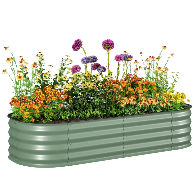 Jardinera Exterior Grande de Acero Galvanizado con Base Abierta Bordes de Seguridad Fácil Montaje 150x62x30 cm Verde