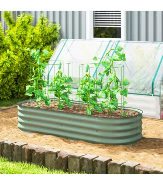 Jardinera Exterior Grande de Acero Galvanizado con Base Abierta Bordes de Seguridad Fácil Montaje 150x62x30 cm Verde