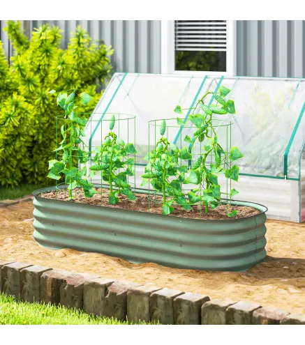 Jardinera Exterior Grande de Acero Galvanizado con Base Abierta Bordes de Seguridad Fácil Montaje 150x62x30 cm Verde