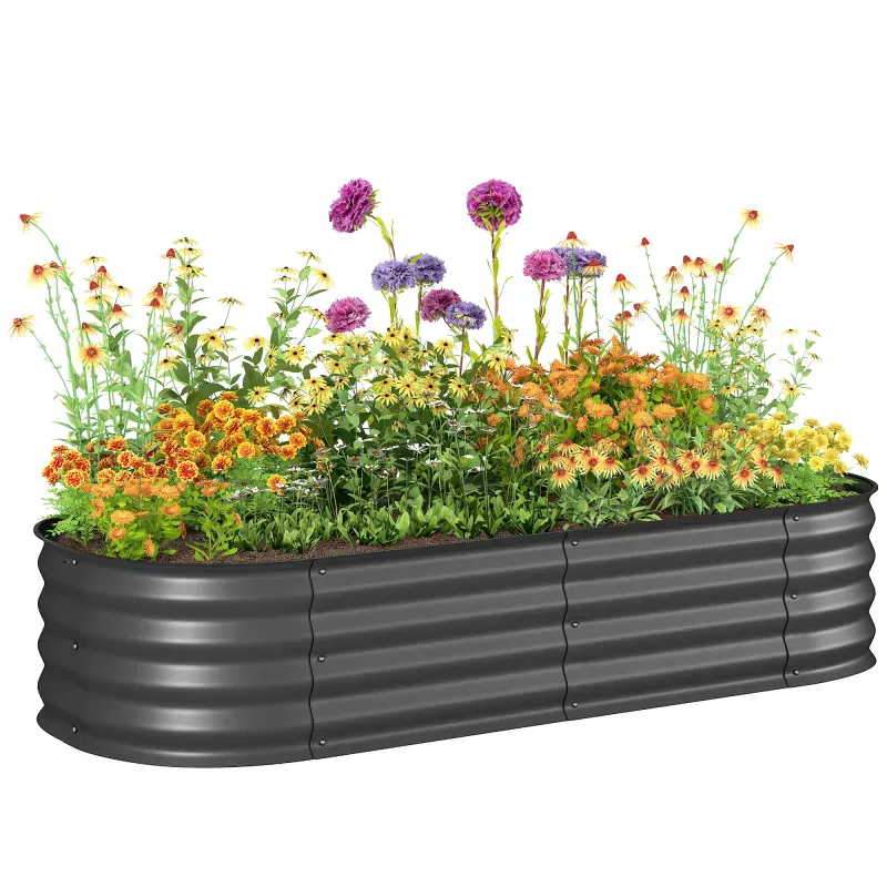 Jardinera Exterior Grande de Acero Galvanizado con Base Abierta Bordes de Seguridad Fácil Montaje 150x62x30 cm Gris