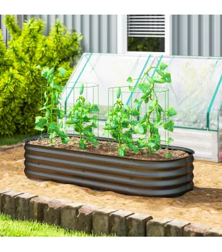 Jardinera Exterior Grande de Acero Galvanizado con Base Abierta Bordes de Seguridad Fácil Montaje 150x62x30 cm Gris