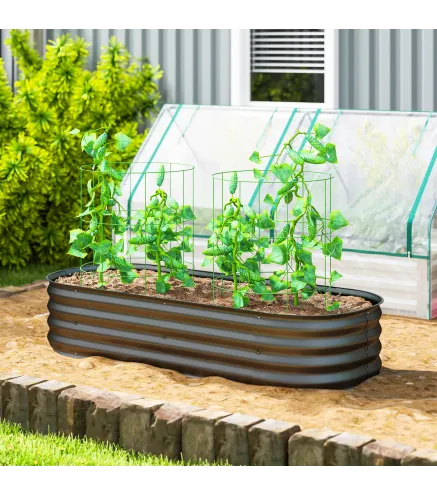 Jardinera Exterior Grande de Acero Galvanizado con Base Abierta Bordes de Seguridad Fácil Montaje 150x62x30 cm Gris