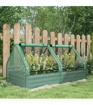 Jardinera Exterior Grande con Mini Invernadero con Base Abierta para Patio Terraza Balcón 185x95x92 cm Gris y Verde