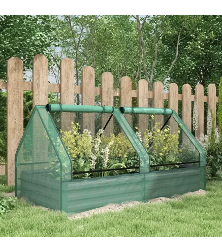 Jardinera Exterior Grande con Mini Invernadero con Base Abierta para Patio Terraza Balcón 185x95x92 cm Gris y Verde