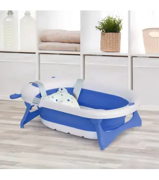 Banera Plegable para Bebe Recien Nacido hasta 3 Anos 81,5x50,5x23,5 cm con Tapon Termosensible Cojin Azul