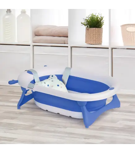 Banera Plegable para Bebe Recien Nacido hasta 3 Anos 81,5x50,5x23,5 cm con Tapon Termosensible Cojin Azul