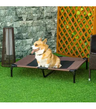 Cama para Mascotas con Zona de Malla Transpirable y Tela Oxford para Interior Exterior 92x76x18 cm Café