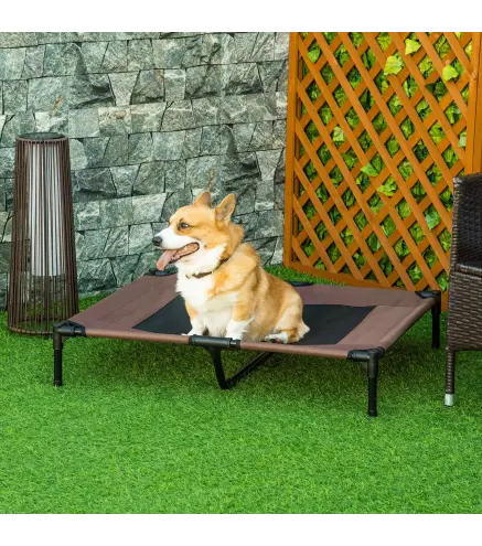 Cama para Mascotas con Zona de Malla Transpirable y Tela Oxford para Interior Exterior 92x76x18 cm Café