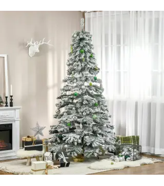 Árbol de Navidad 225 cm Árbol de Navidad Artificial Nevado con 1083 Ramas y Soporte de Metal Árbol de Navideño para Salón Verde