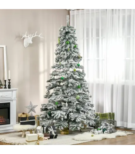 Árbol de Navidad 225 cm Árbol de Navidad Artificial Nevado con 1083 Ramas y Soporte de Metal Árbol de Navideño para Salón Verde