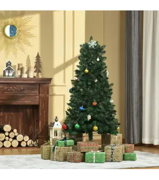 Árbol de Navidad Artificial 150 cm Ignífugo con 454 Ramas con 2 Tipos de Puntas de PVC Base Plegable y Soporte de Acero Decoraci