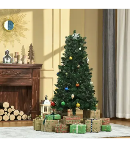Árbol de Navidad Artificial 150 cm Ignífugo con 454 Ramas con 2 Tipos de Puntas de PVC Base Plegable y Soporte de Acero Decoraci