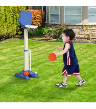 Canasta de Baloncesto 2 en 1 Canasta de Baloncesto Infantil con Aro Ajustable en Altura de 83-120 cm Pelotas y Palo de Golf 46x4